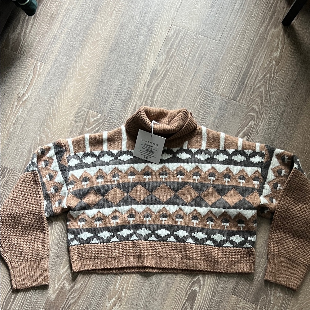 Brown Geometric Pattern Sweater